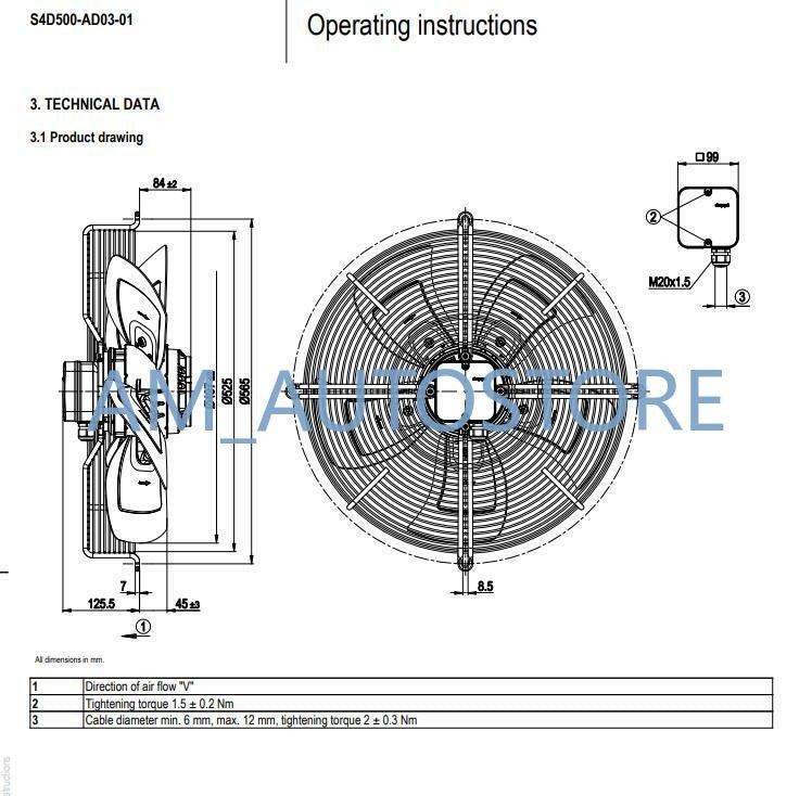 S4D500-AD03-01 Ebmpapst Fan Axial Fan AC 400V 820W 1325RPM Condenser Cooling Fan