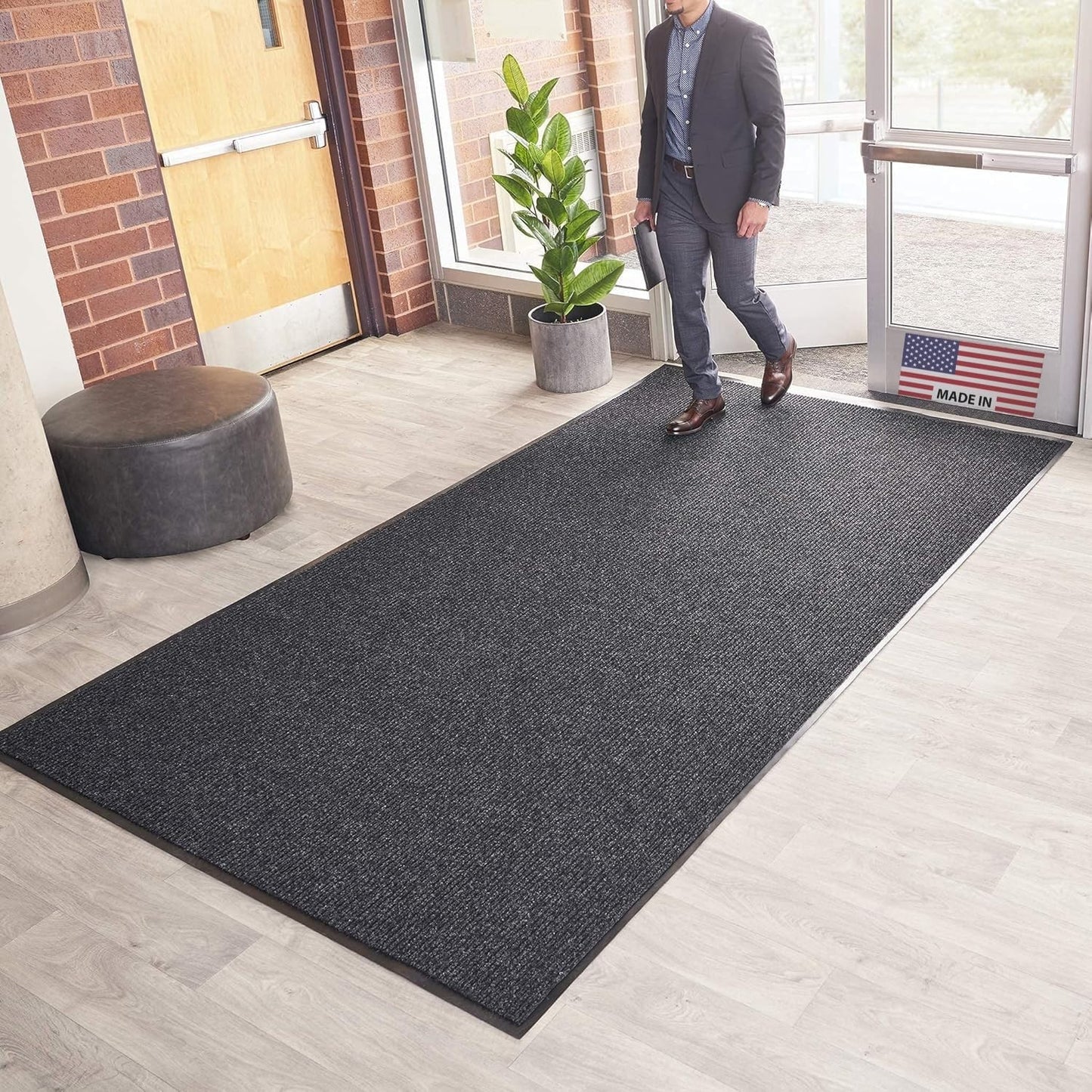 Brush Dry Mat, Heavy-Duty Commercial Door Rug, 4' x 6', Charcoal