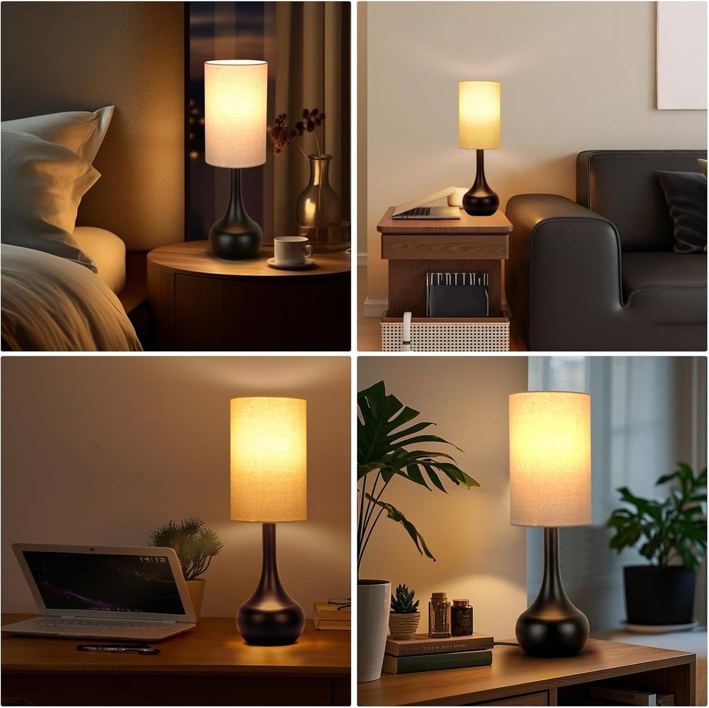 Touch Table Lamp for Nightstand, 3-Way Dimmable, Space Saving & No Assembly Requ