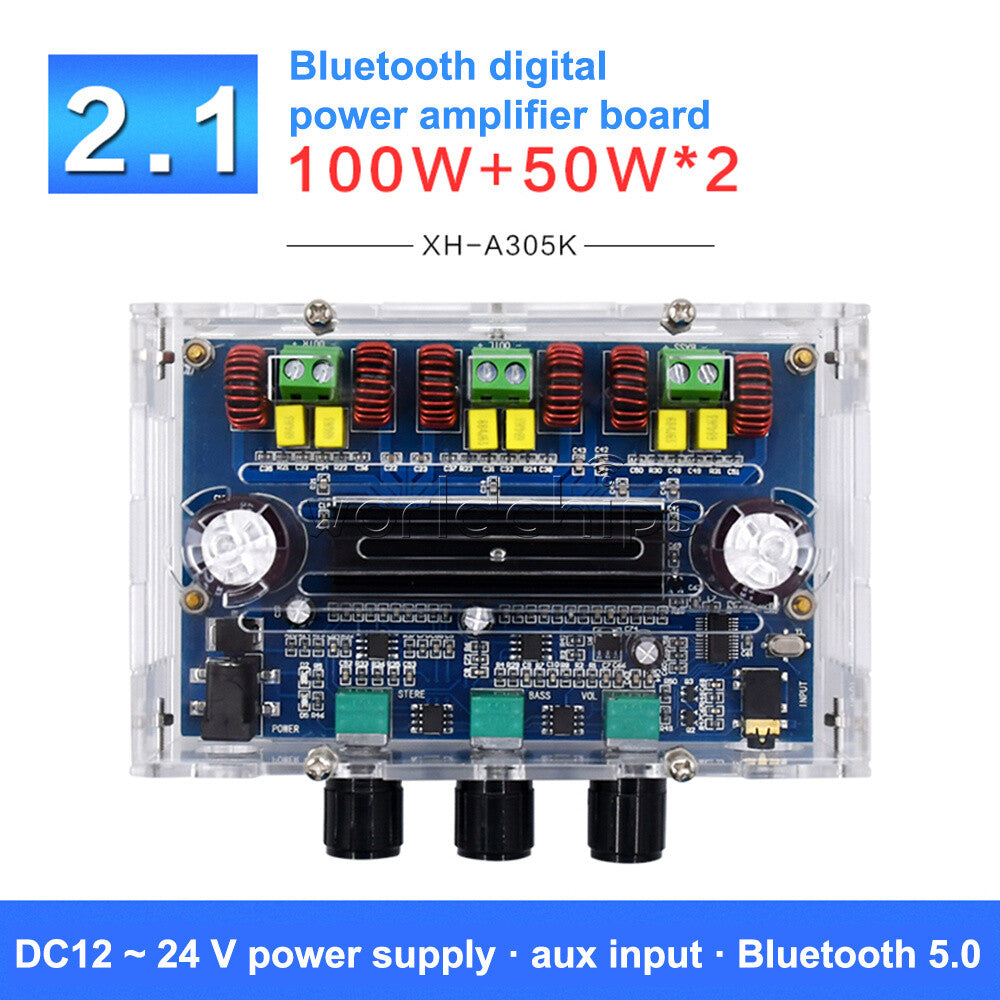 Bluetooth5.0 AUX TPA3116D2 Digital Power Amplifier Board 2.1 Channel 2*50W+100W