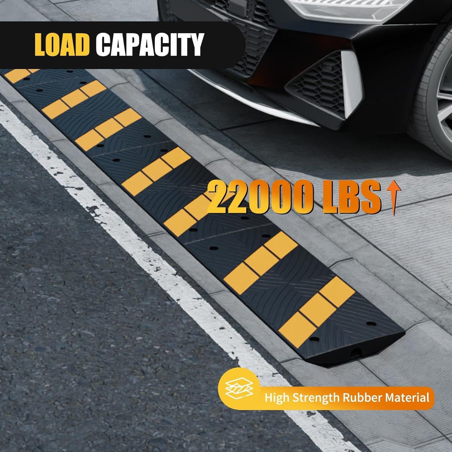 Rubber Curb Ramps, 2.6 Inch Rise, 22,000 lb Capacity, 2 Pack - Driveway Use