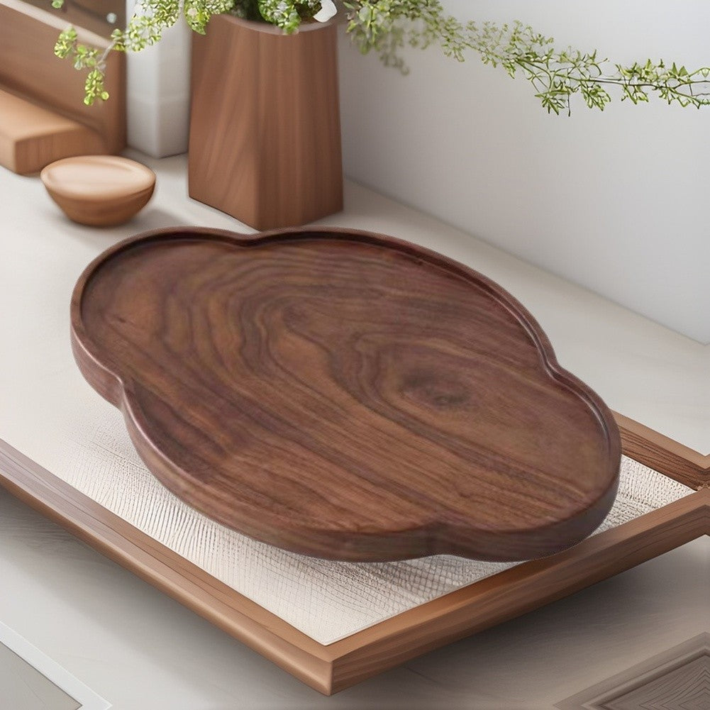 Black Walnut Wooden Tea Tray with Cloud Design Gongfu Tea Set Chinese Style