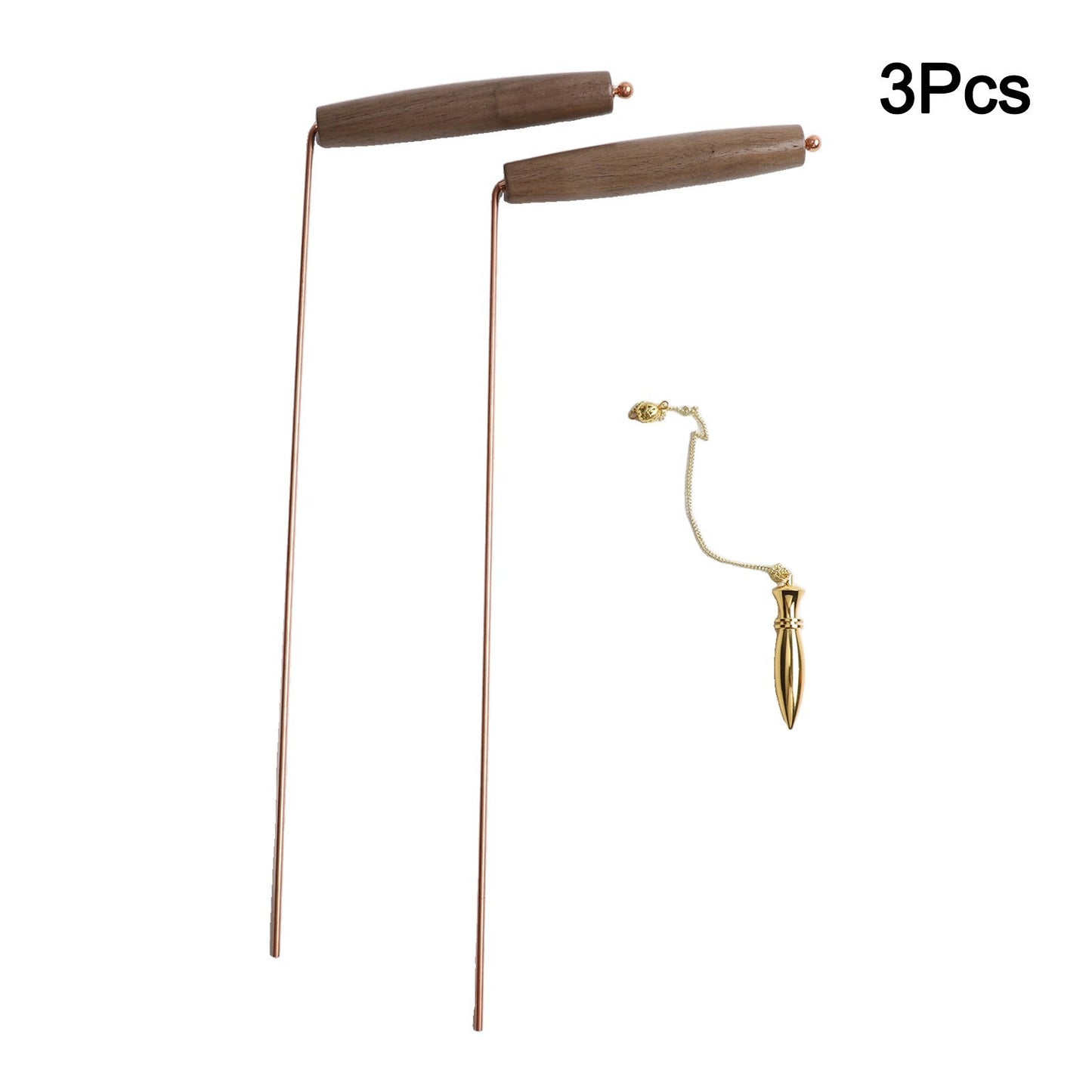Natural Walnut Handle Dowsing Rod Set with Solid Brass Pendulum for Divination