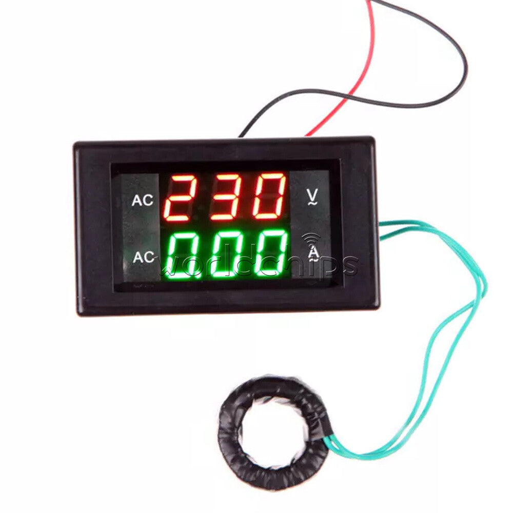 Dual LCD Digital Voltmeter Ammeter AC Voltage & Current Meter 80-300V 0.1-100A