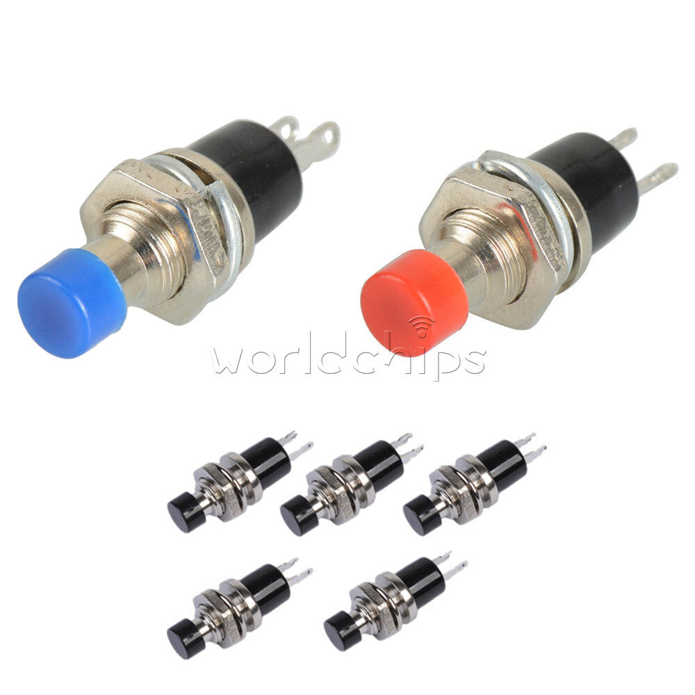 100PCS Red/Blue/Black PBS-110 ON/OFF Push Button Mini Lockless Momentary Switch