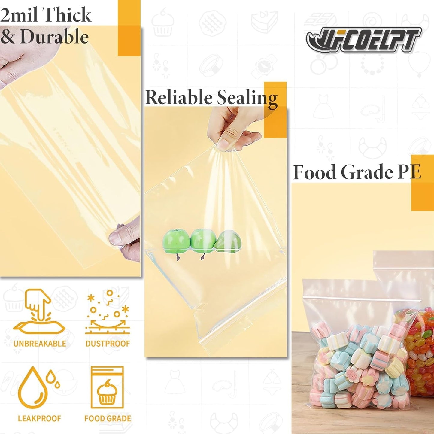 100 Count 2 Gallon Zip Storage Bags 13"×15", Reclosable Food Grade 2Mil Plastic