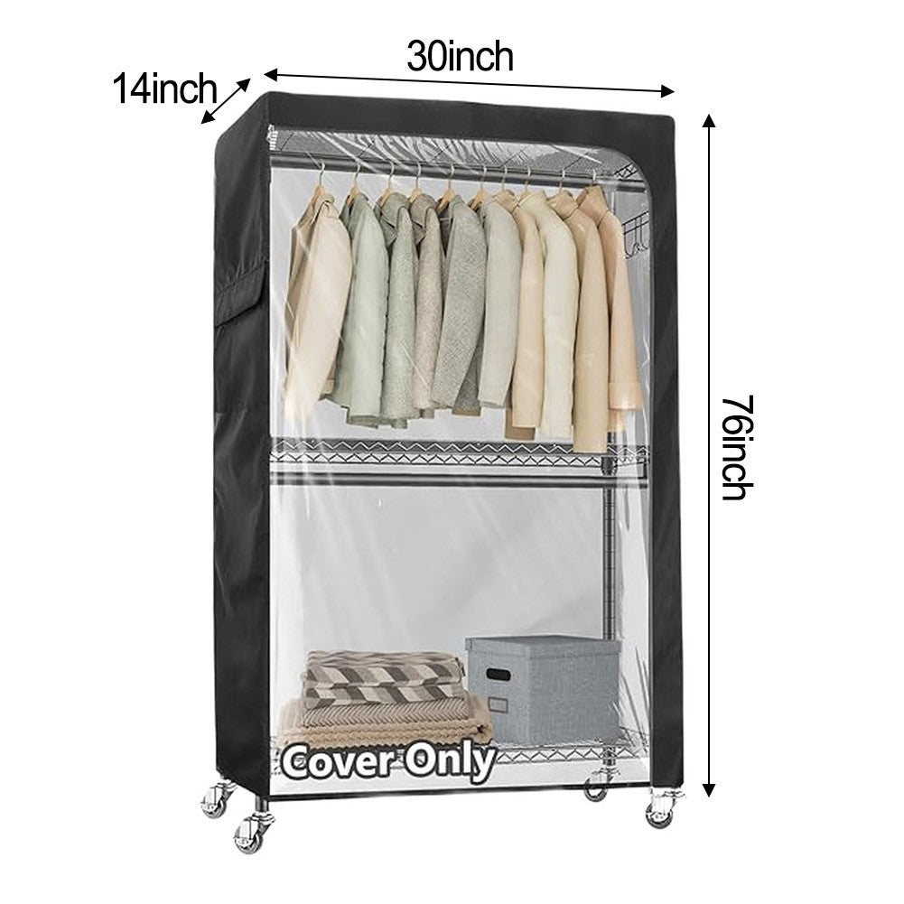 Garment Rack Cover with Clear PVC Window Zipper and Side Storage Pockets