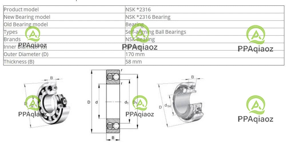 1PC NSK 2316 Self-Aligning Ball Bearings 80x170x58mm #P