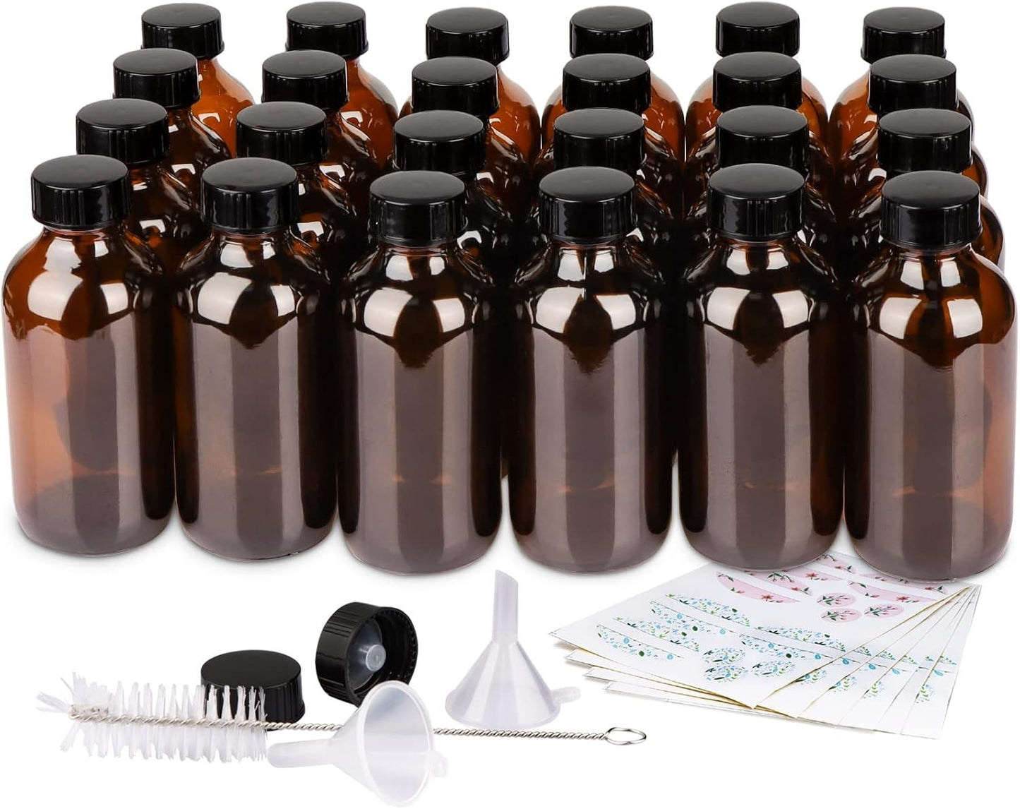 24 Pack 4 Oz Amber Glass Bottles, 120Ml Boston round Sample Bottles with Black P