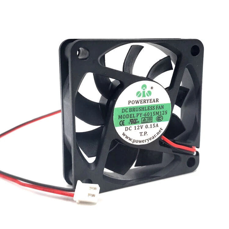 POWERYEAR PY-6015M12S 12V 0.15A 6015 6CM 2-wire chassis cooling fan