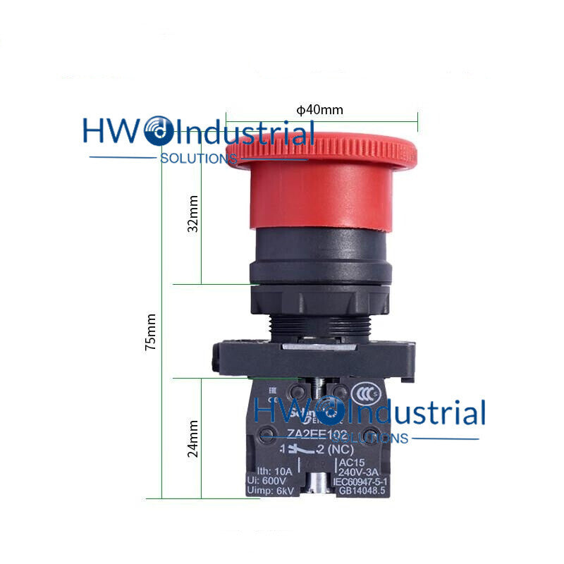 2PC  XA2ES542 Red Emergency Stop Switch Rotation Reset 1NC Contact