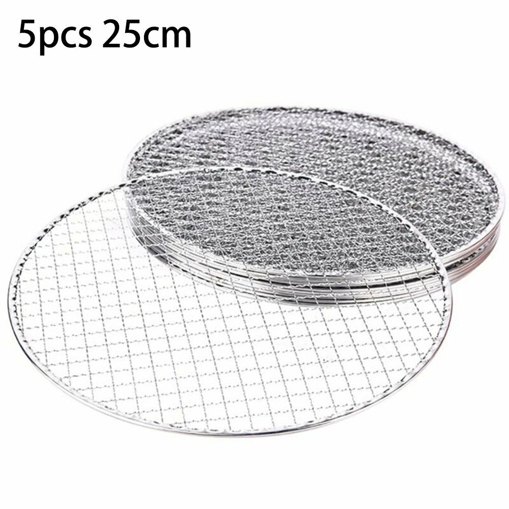 5pcs Round Disposable Wire Net Grill Racks Iron Roast Grate Cooking Barbecue BBQ