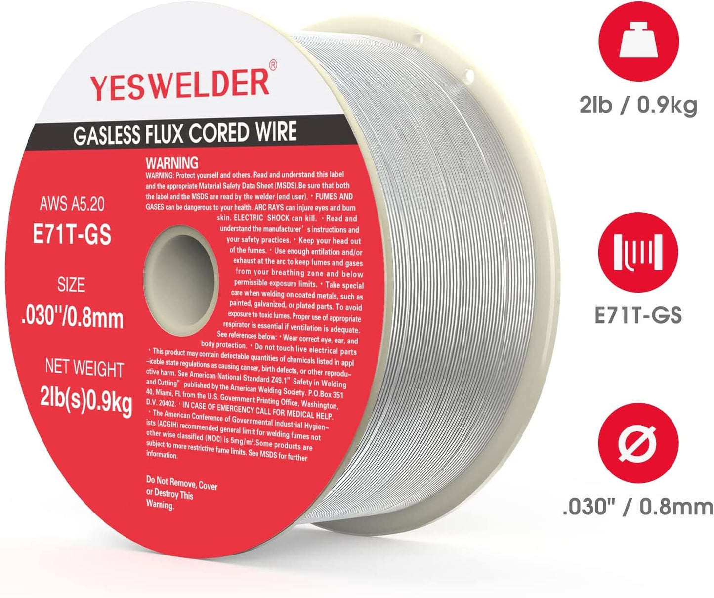 Flux Core Gasless MIG Wire, E71T-GS Mild Carbon Steel .030-Inch Diameter 2-Pound