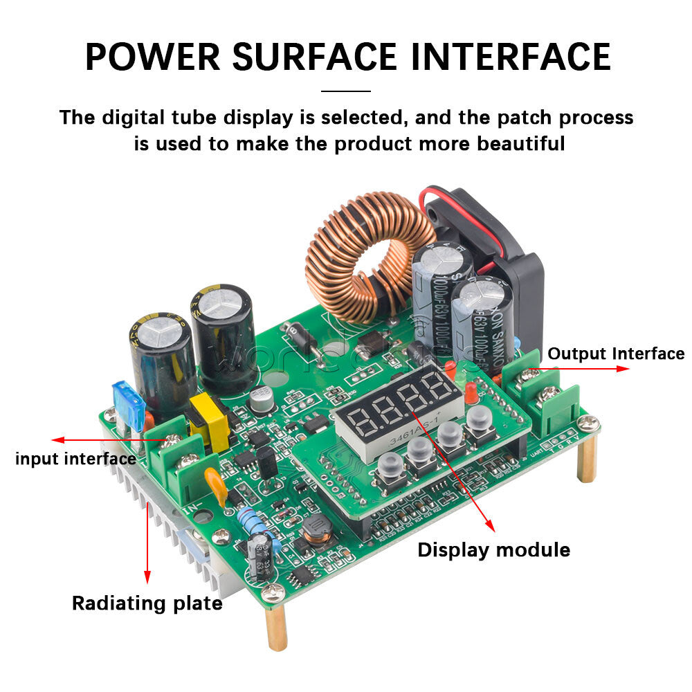 10V-75V to 0-60V CNC Buck Converter DC Voltage Regulator 12A DKP6012 Module