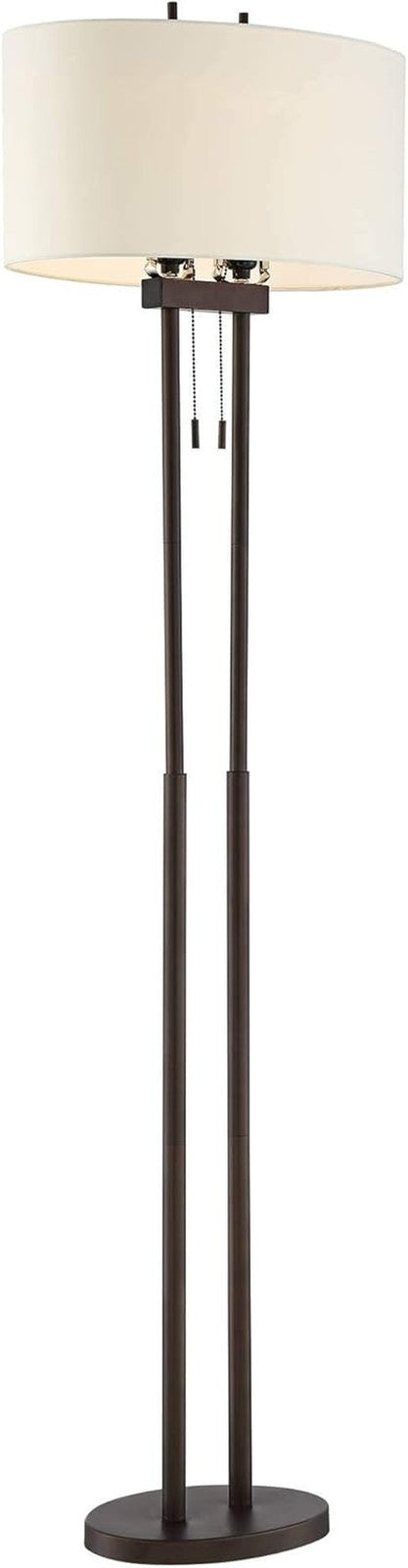 62" Modern Standing Floor Lamp, Twin Pole Design with White Fabric Shade
