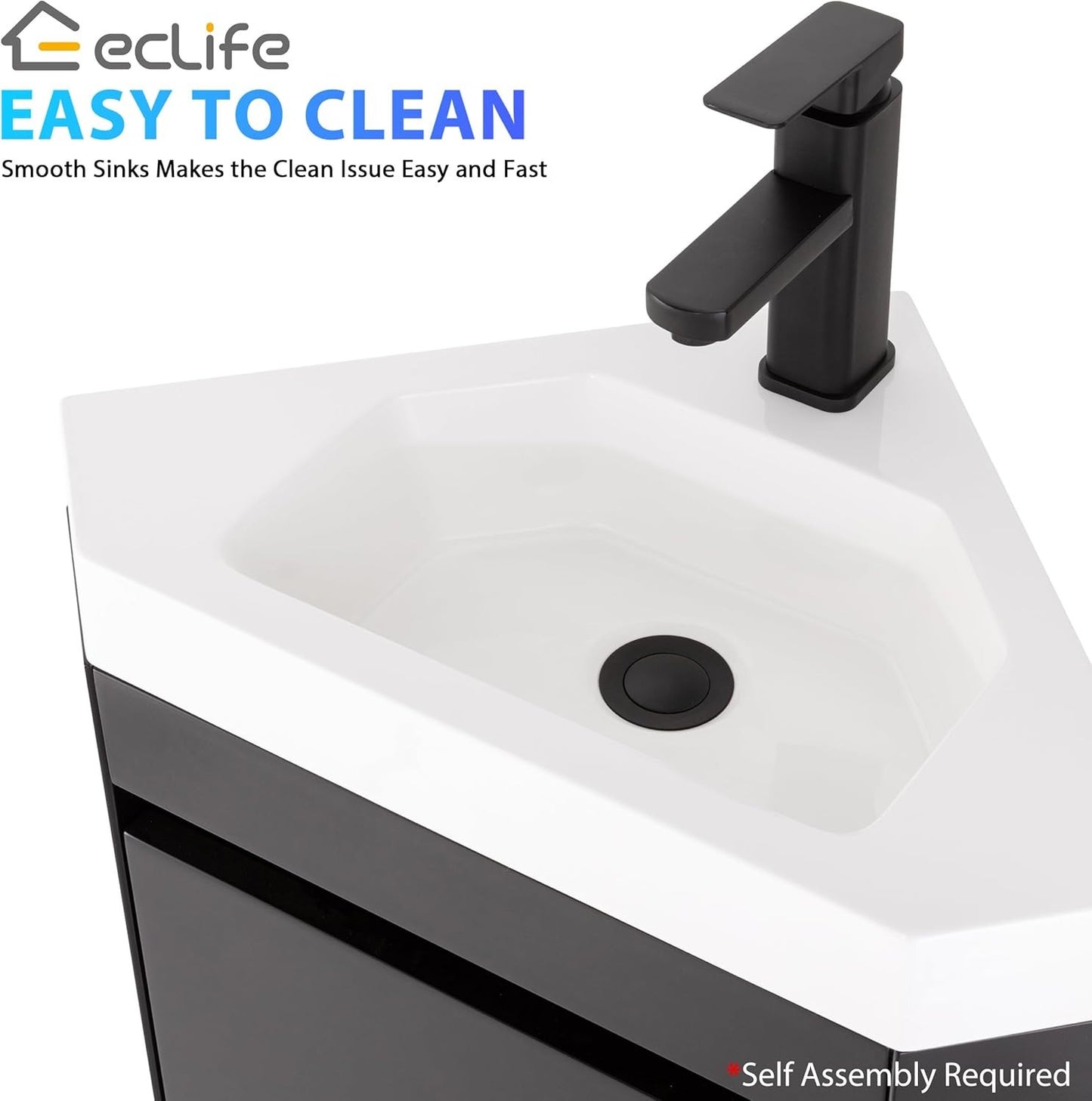 Corner Bathroom Vanity Sink Combo, 22" Wall Mounted with White Resin Sink