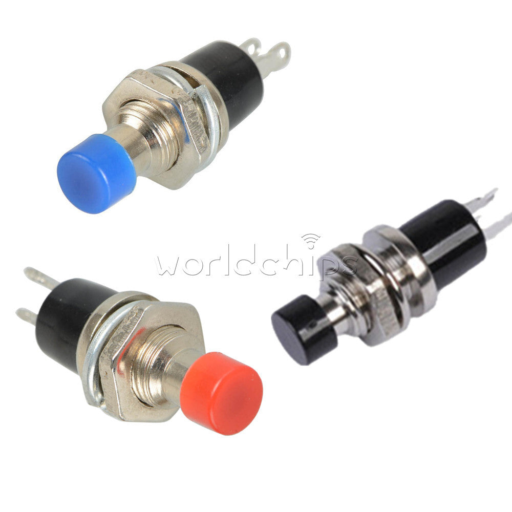 100PCS Red/Blue/Black PBS-110 ON/OFF Push Button Mini Lockless Momentary Switch