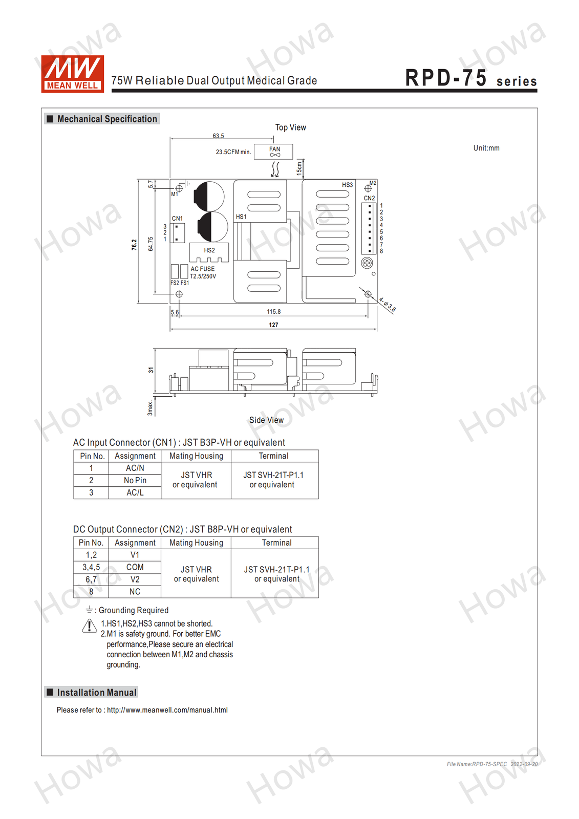 Mean Well Medical Power Supply RPD-75 A/B PCB Type Dual Group Output 5V 12V 24V