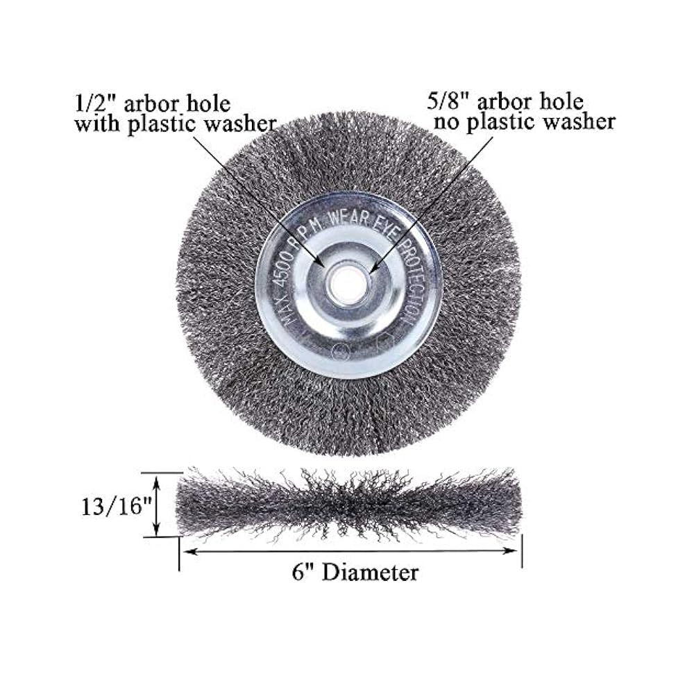 6" Wire Wheel Brush for Bench Grinder, Coarse Steel, for Rust Removal