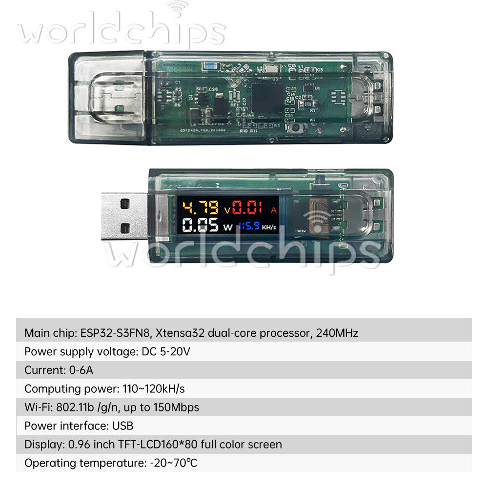 Voltage Ammeter Power Meter ESP32-S3FN8 Dev Board NM-USBChain+ Calculating Power