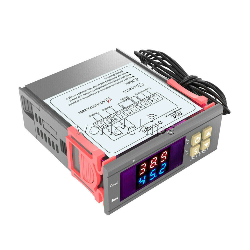 DST1020 Dual Display LED Digital Thermostat Temperature Controller DS18B20 Probe