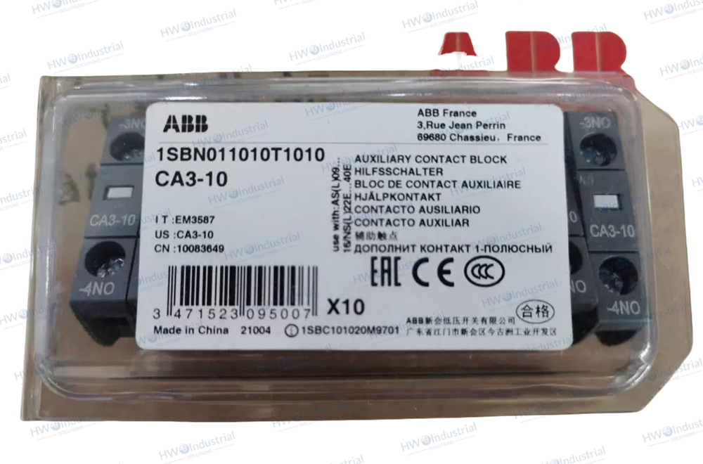 10/Pieces CA3-10 1NO ABB Contactor Accessory Normally Open Auxiliary Contact