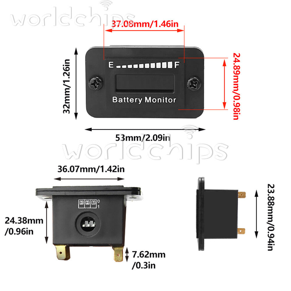 LED Battery Meter Battery Level Monitor Lead-Acid Battery Gauge 12V24V36V48V60V