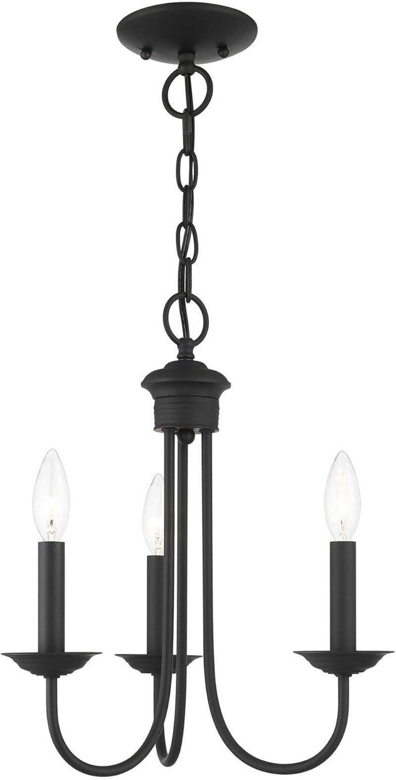 Steel 3-Light Chandelier, Black Ceiling Fixture for Living Room or Bedroom