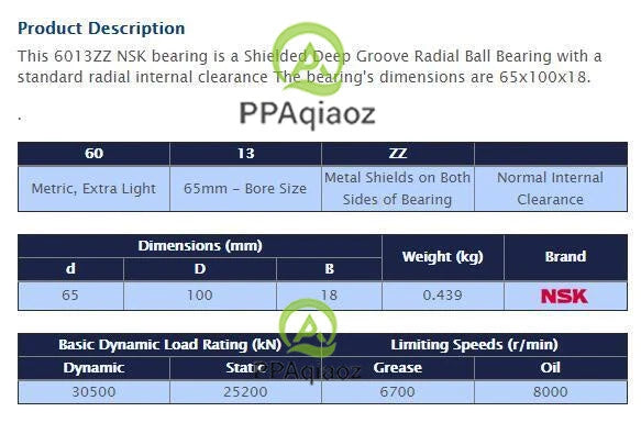 1PC NSK 6013 ZZ Deep Groove Radial Ball Bearing 65x100x18mm #P