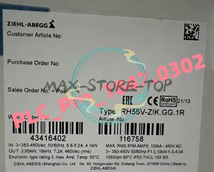 1PCS   ZIEHL-ABEGG RH56V-ZIK.GG.1R Centrifugal fan Fast delivery
