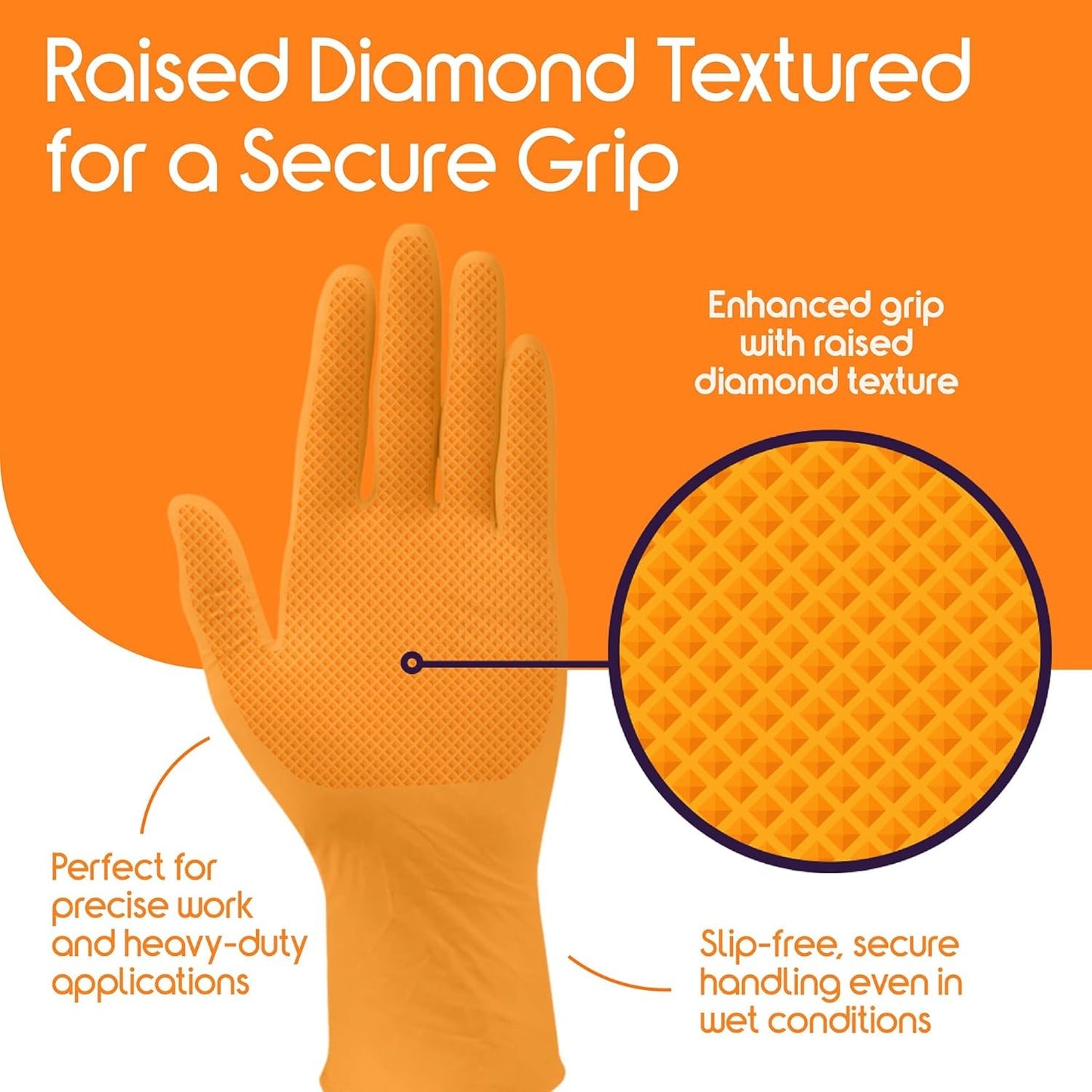 Inspire Heavy Duty Orange Nitrile Gloves | ULTRA 8 Mil Diamond Textured Grip | I