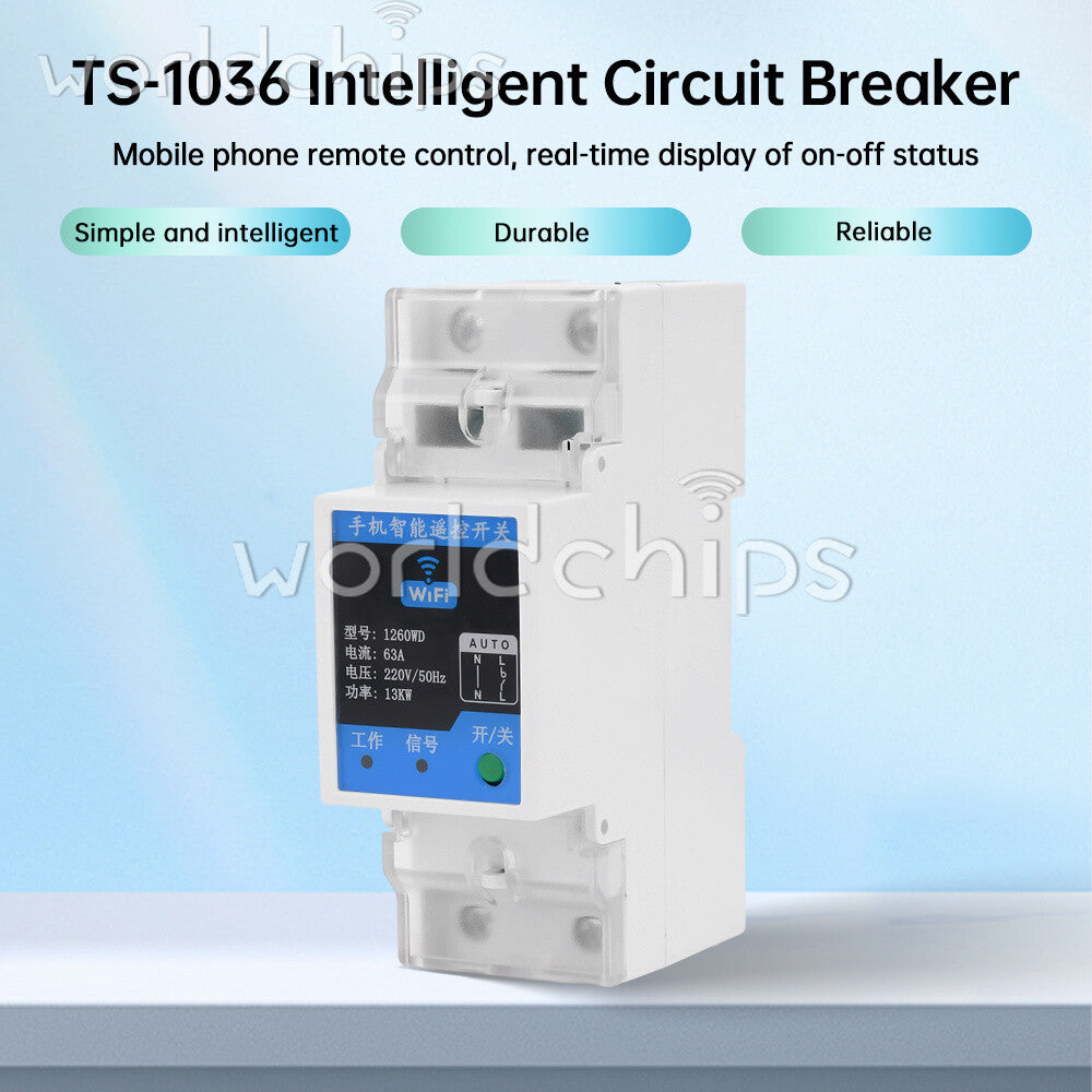 AC220V 2P63A On/Off Breaker TUYA WIFI Bluetooth Switching Power Circuit Breaker