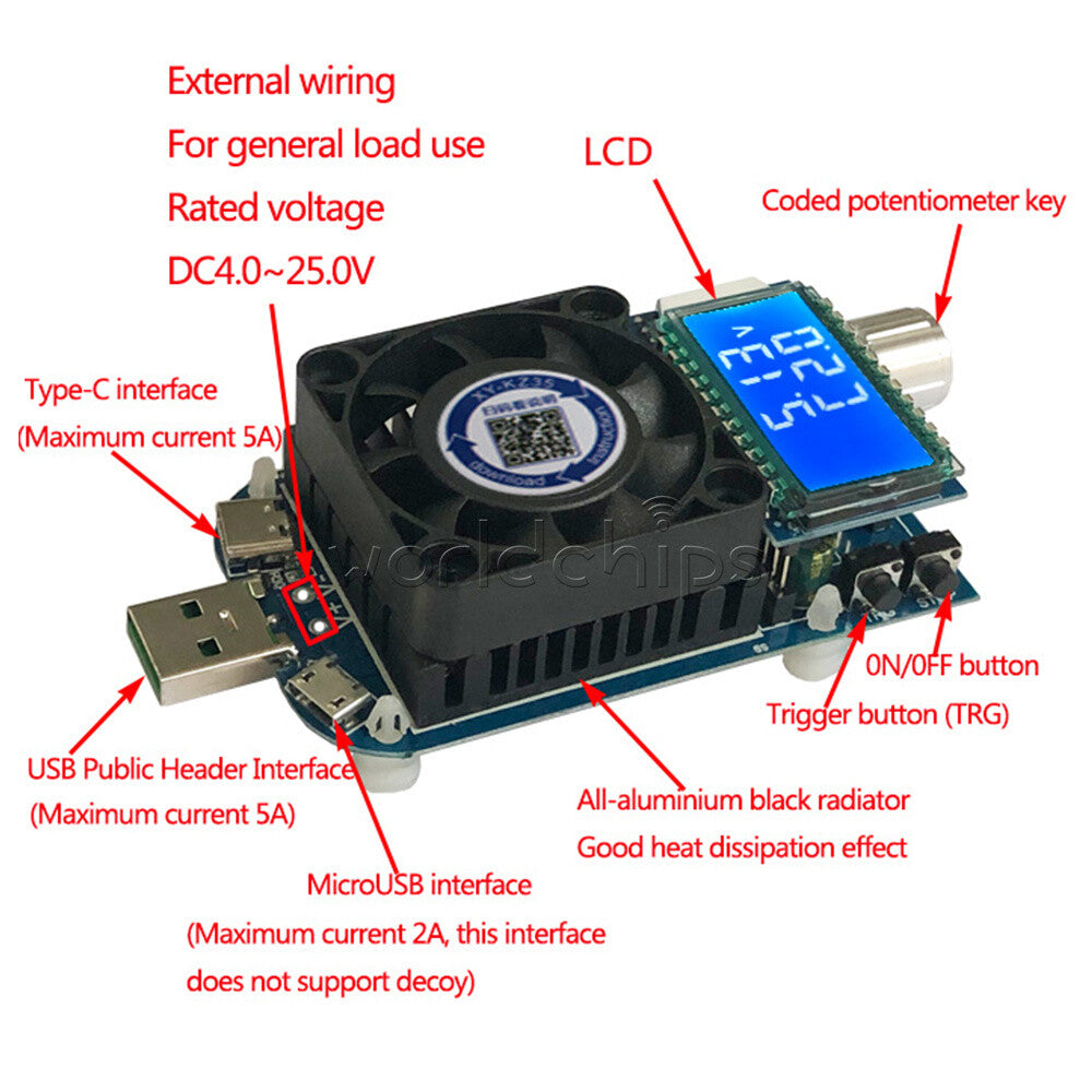 DC4-25V 5A 35W / 4A 25W Constant Current Electronic Load Power Supply Meter