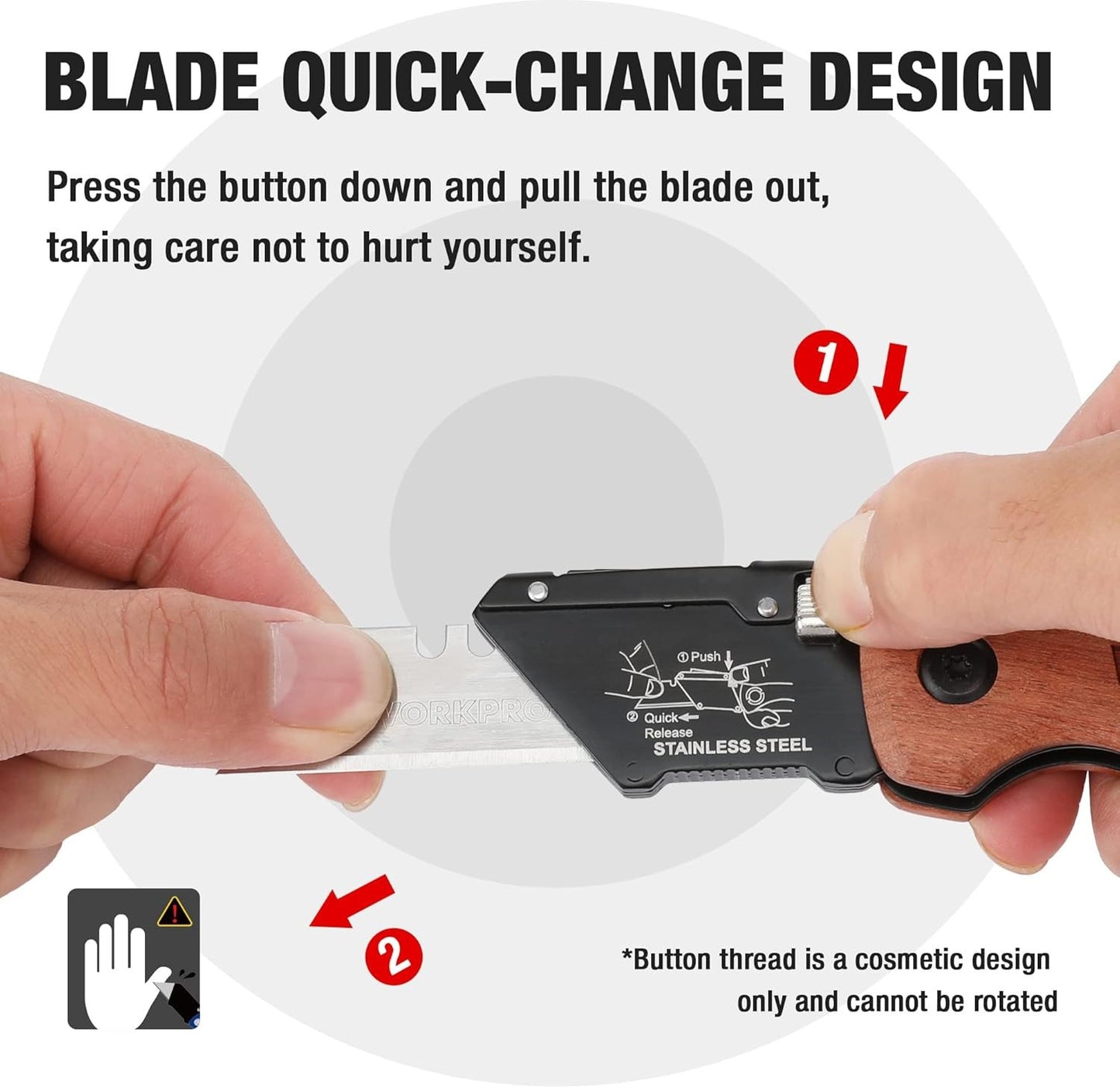 Folding Utility Knife with Stainless Steel Head, Quick-Change Blade & Back Lock,