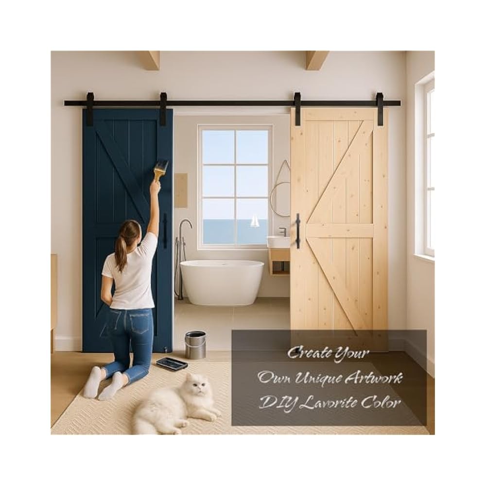 Knotty Pine Barn Door 36x84 Inch, 6.6FT Sliding Hardware Kit, Easy Assembly