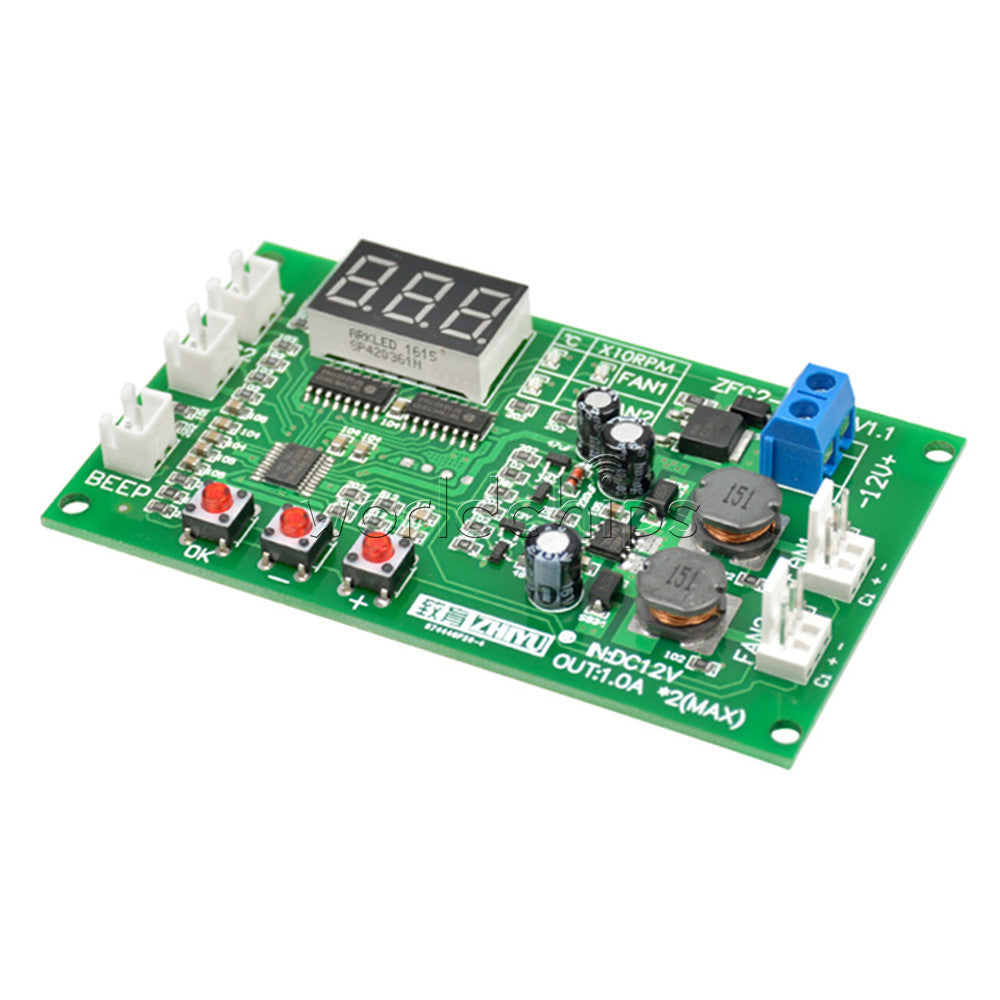 12V Fan Speed Controller 3-wire Digital Display Dual Ways Temperature Thermostat