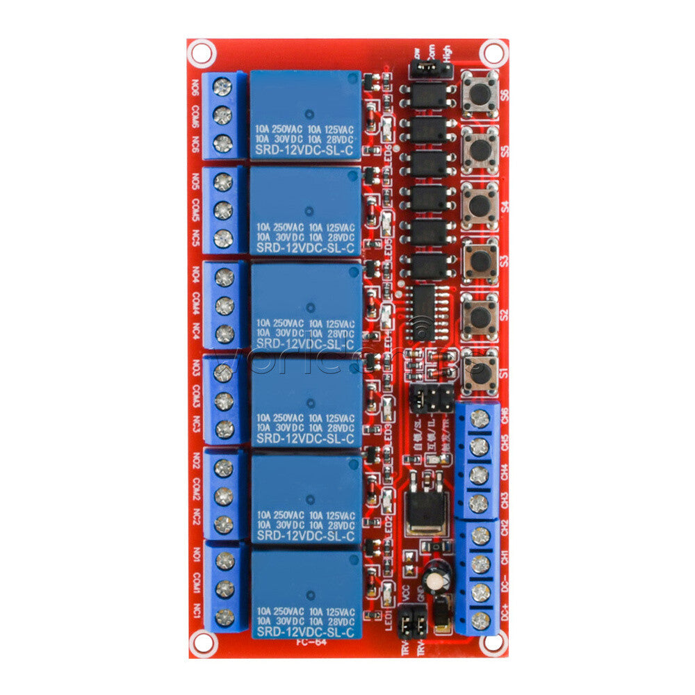 DC5/12/24V 6CH Relay Module With Optocoupler Isolation High Low Level Trigger