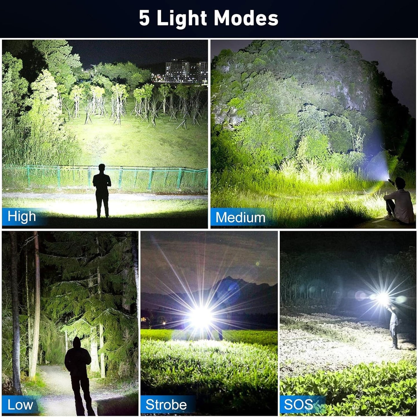 2-Pack Rechargeable Flashlight, 99,000 Lumen, 5 Modes, IPX7 Waterproof