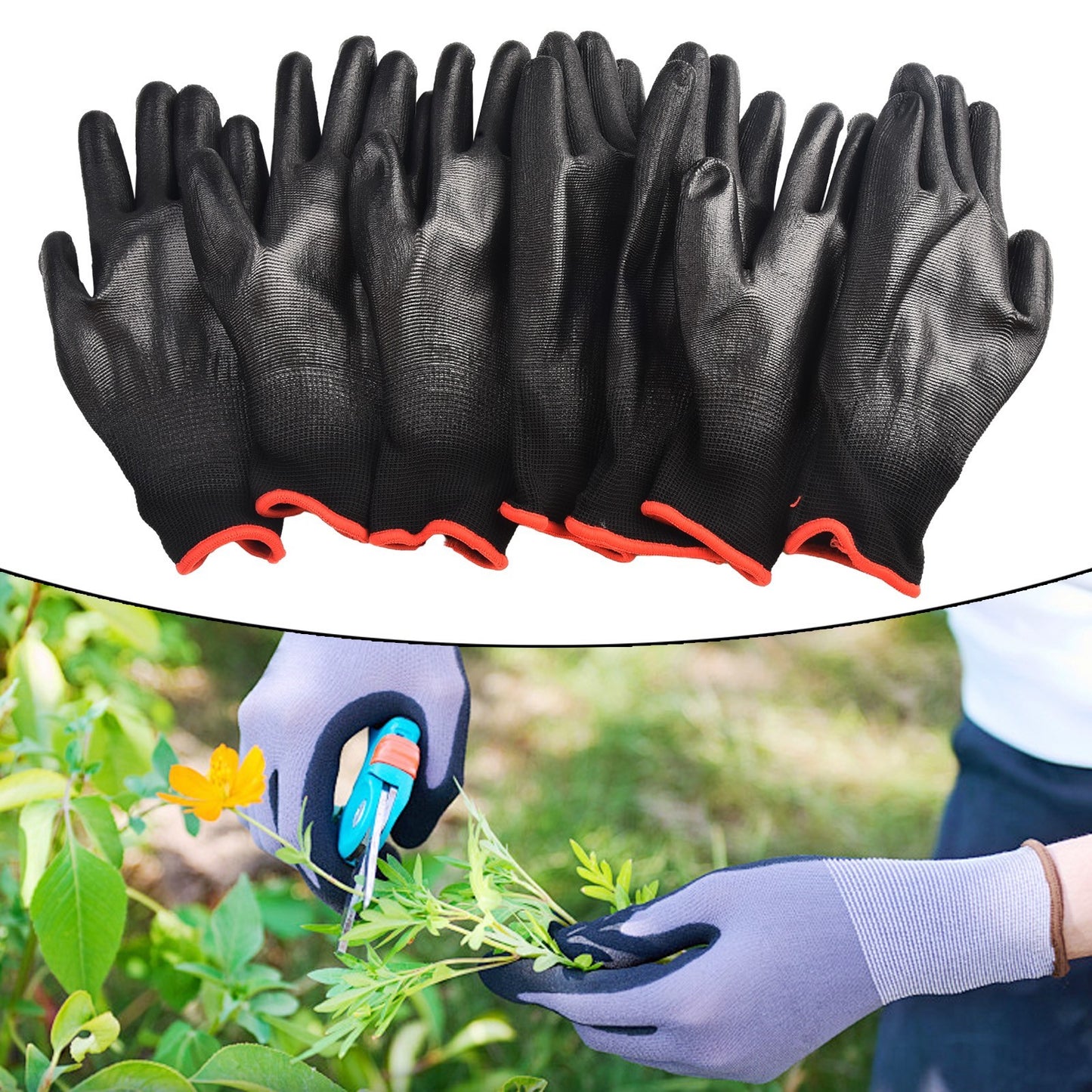 12Pairs Safety Coating Work Gloves Hand PU Nylon Antiskid Dust-proof