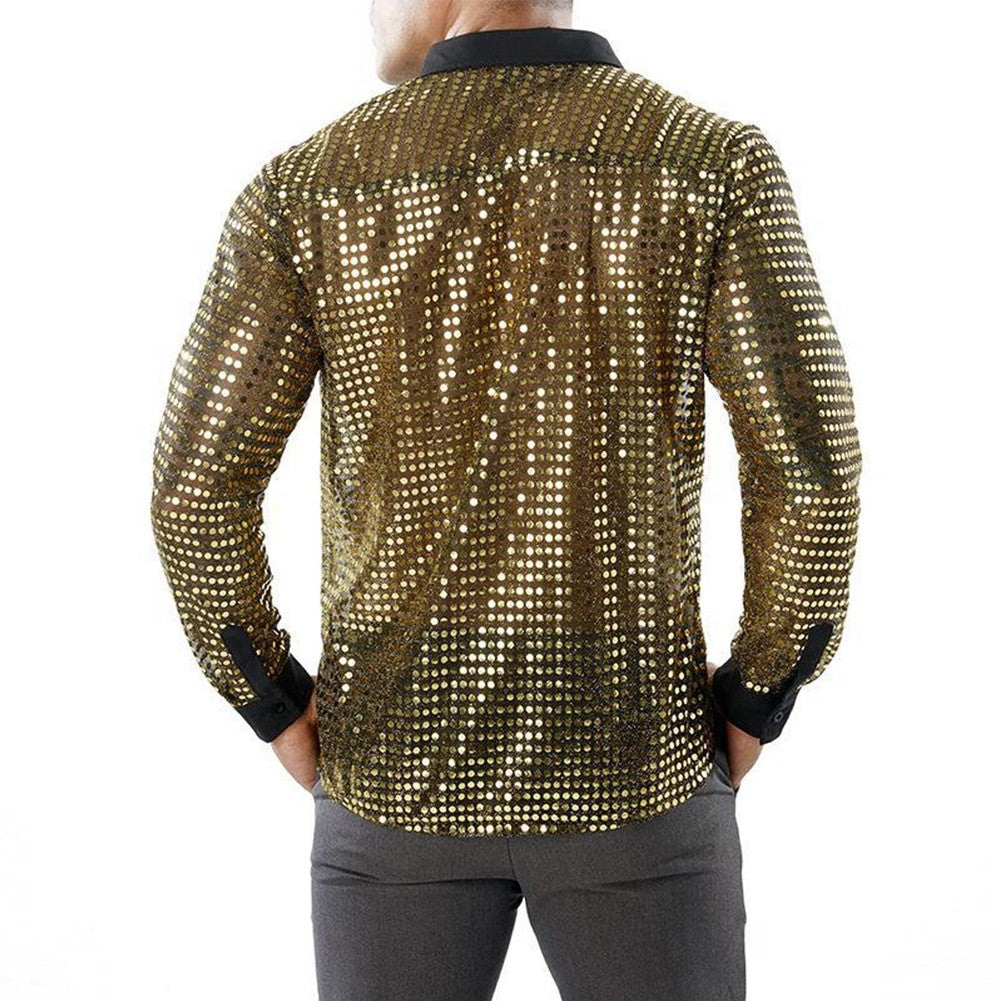 Men's Sparkly Sequin Party Dance Shirts Retro 70s Disco Nightclub Style Tops