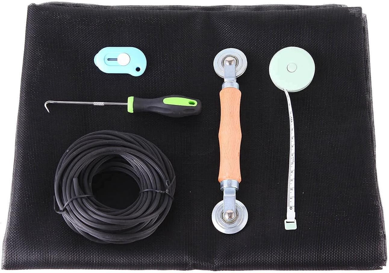 Windows Screen and Screen Door Repair Kit, 48"X118" Charcoal Fiberglass Mesh wit