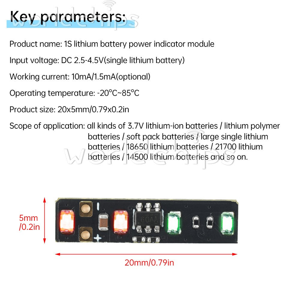 100* DC3.7-4.2V 1S Li-ion Battery Power Meter Indicator Module High Bright