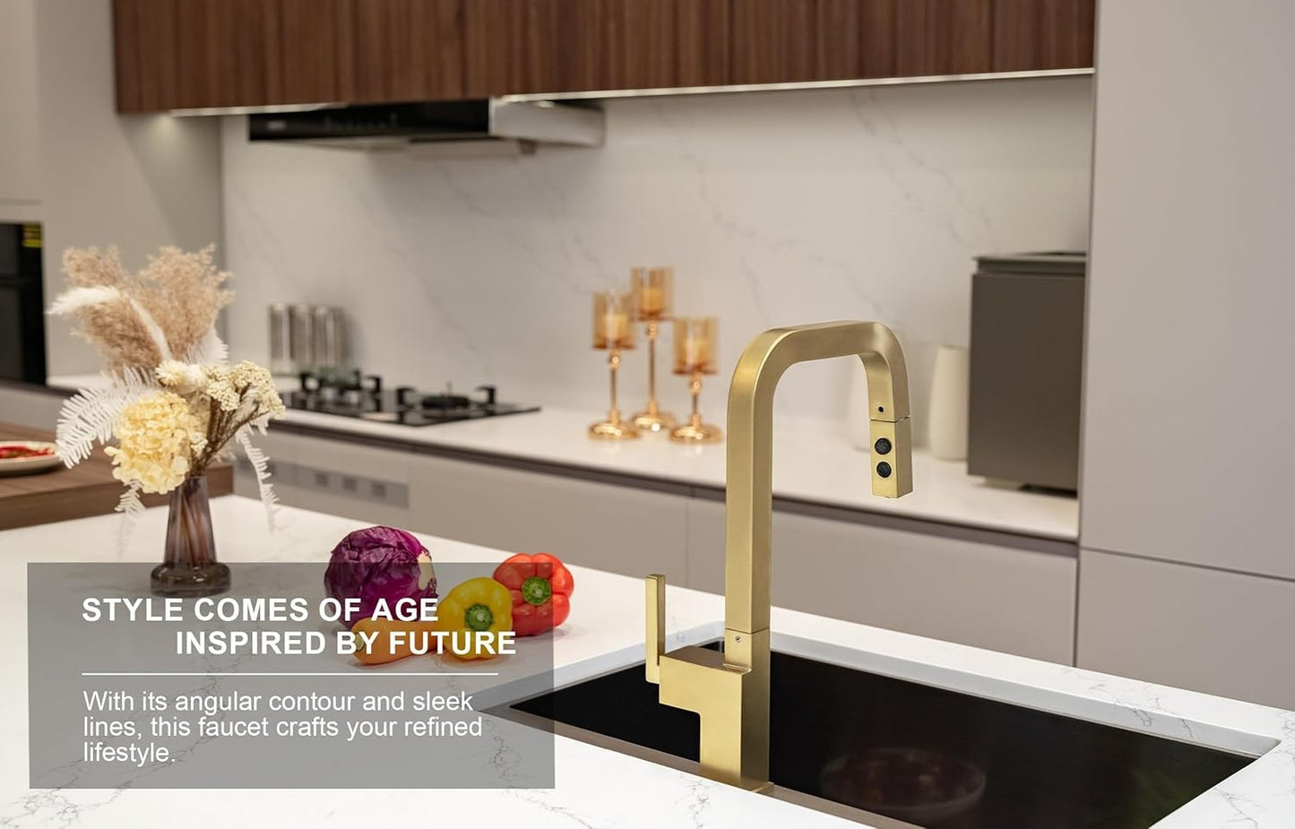 Brushed Gold Kitchen Faucet, Single Handle with Magnetic Pull Down Sprayer