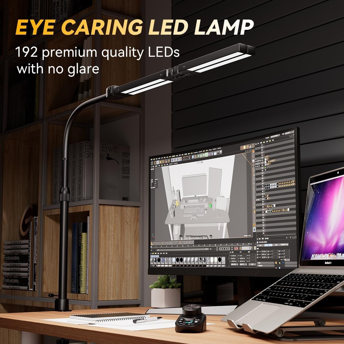 Adjustable LED Desk Lamp, Stepless Dimming & Color Temp, Clamp Base