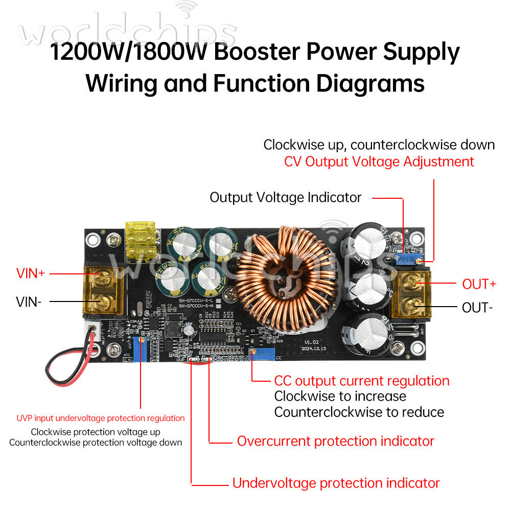 1800W 40A Boost Power Supply Module DC-DC Boost Adjustable Voltage Converter
