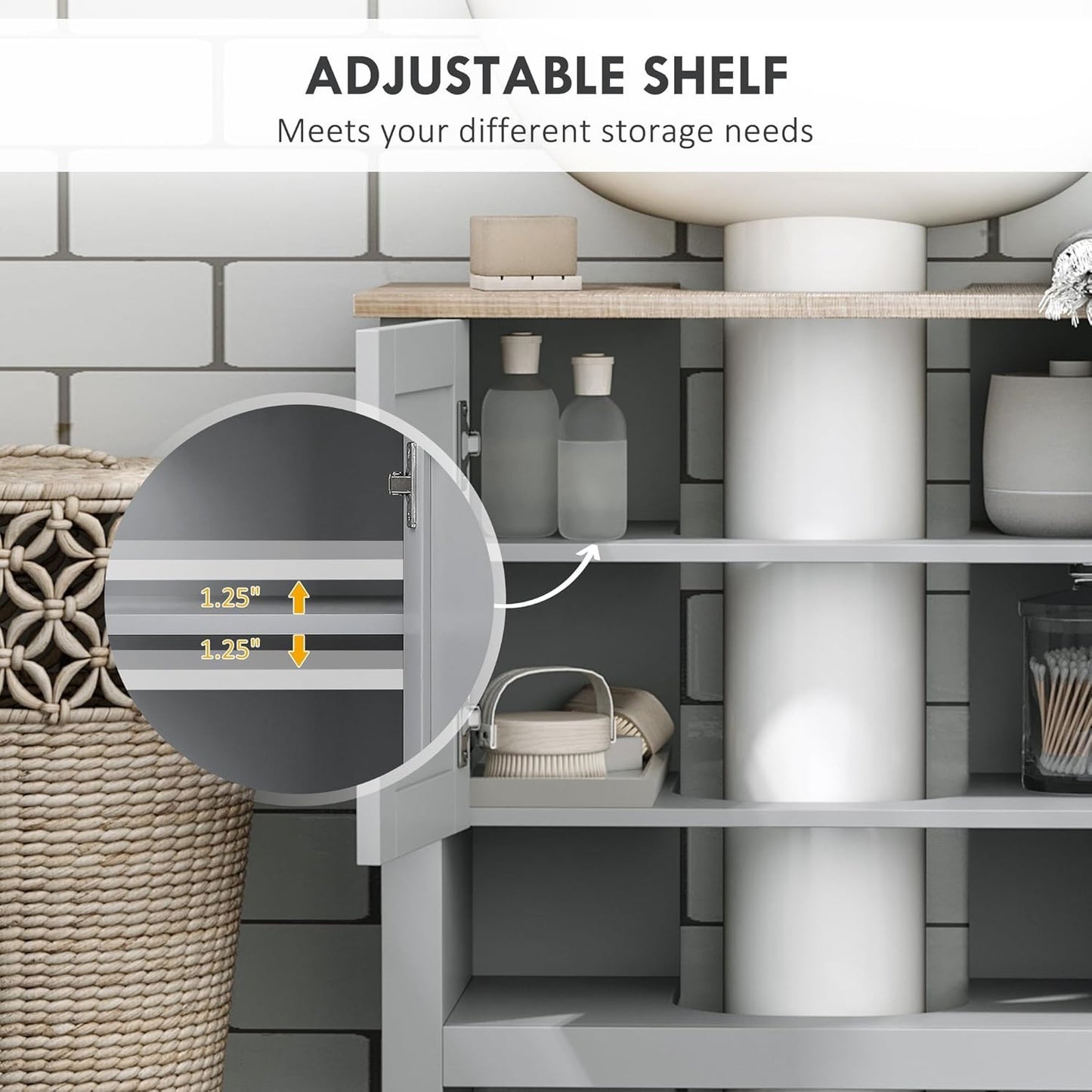 Pedestal Sink Storage Cabinet, under Sink Bathroom Vanity with Adjustable Shelf