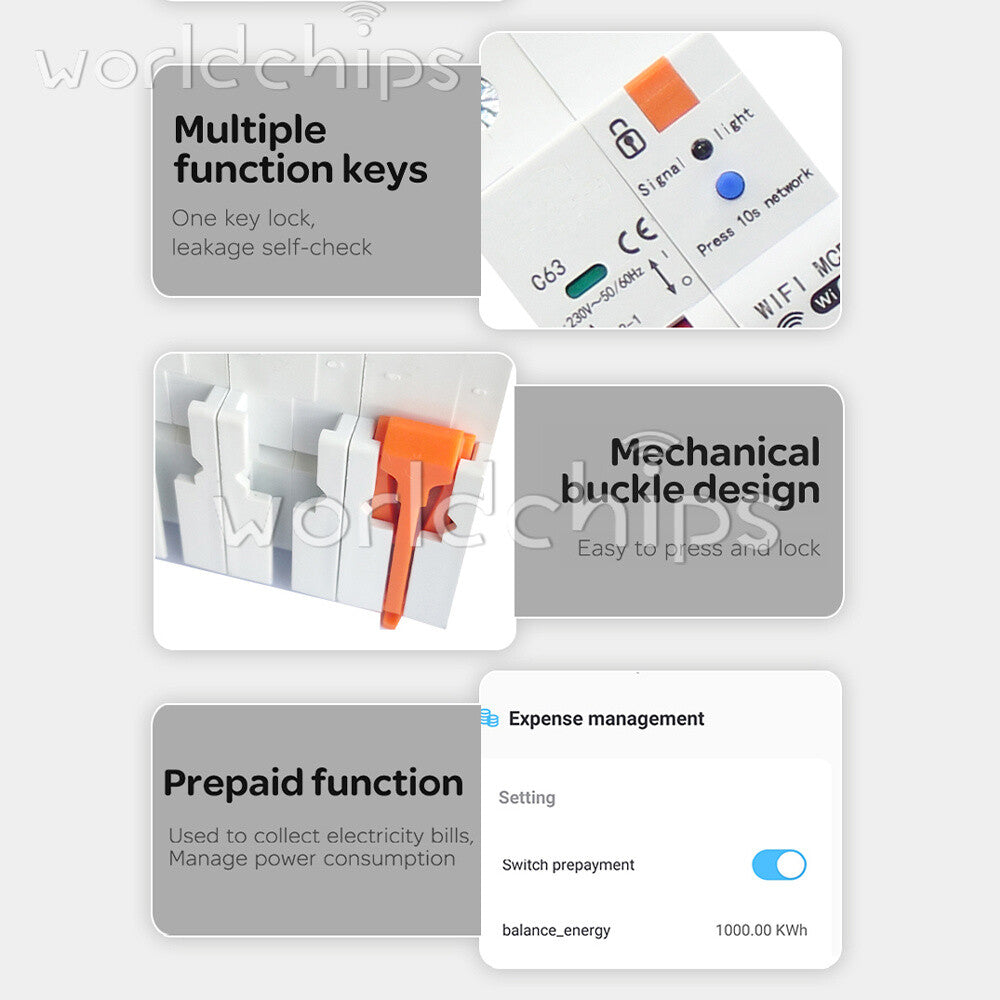 Tuya WIFI/Zigbee AC Smart Circuit Breaker Metering Remote Control On-Off Breaker