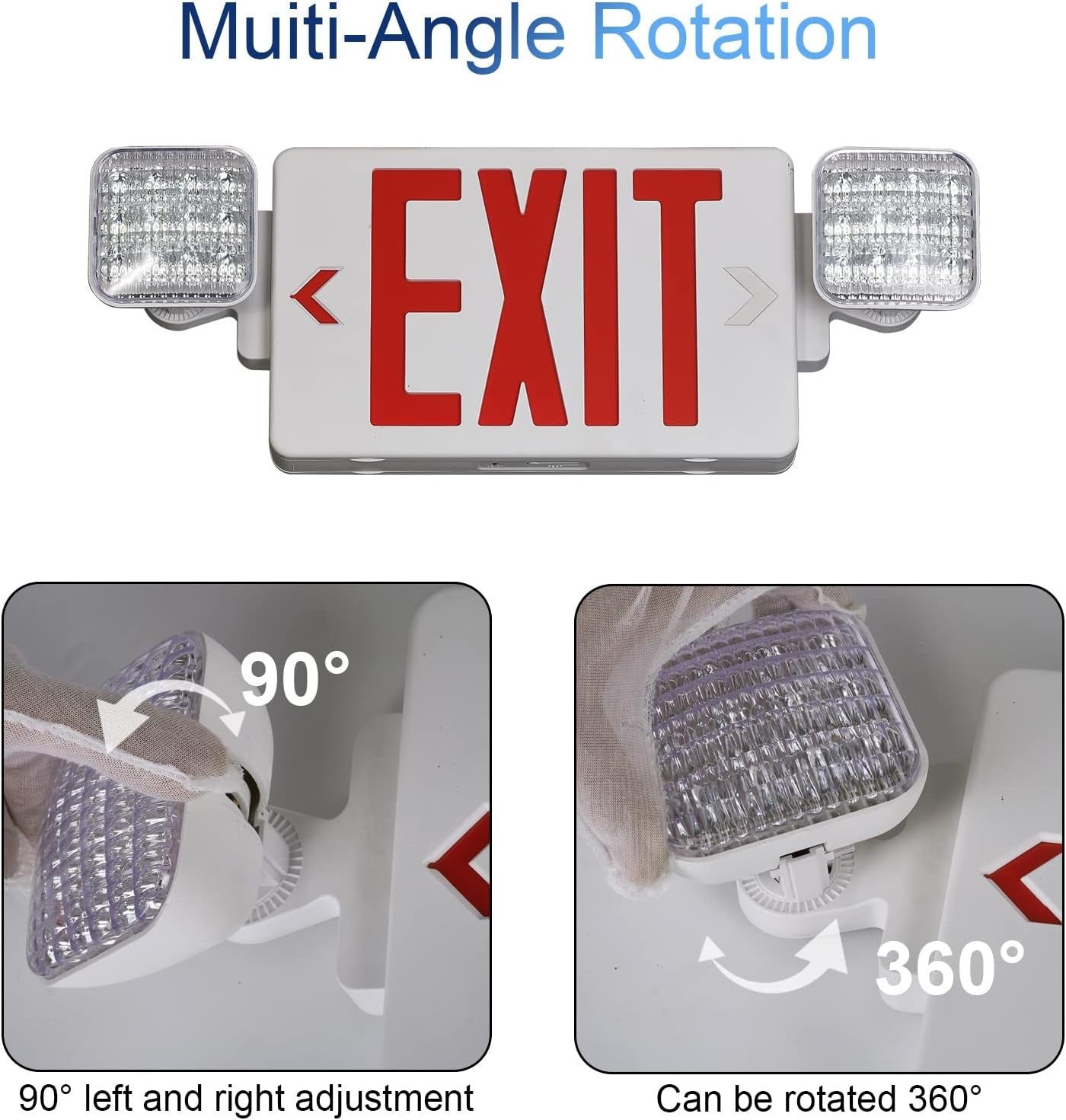 Red Exit Sign with Emergency Lights, LED Emergency Exit Light with Battery Backu