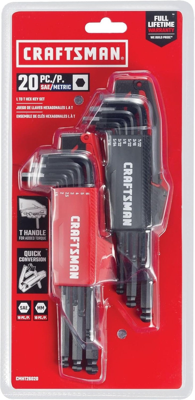 Hex Key Allen Wrench Set with Ball-End, SAE/MM, 20 Piece (CMHT26020)