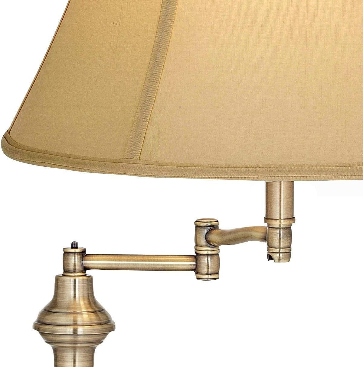 Montebello Adjustable Swing Arm Floor Lamp - 60" Tall, Antique Brass, Bell Shade